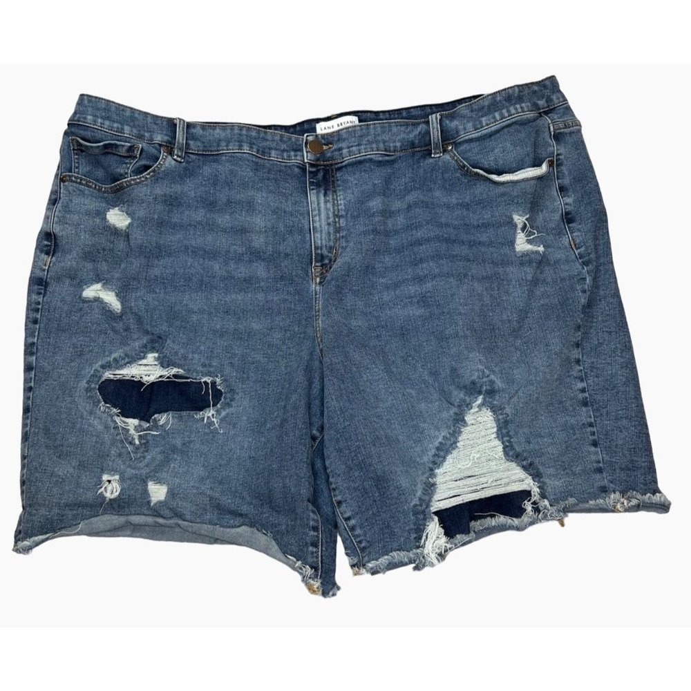 Lane Bryant Mid Rise Flex Magic Waistband Boyfriend Bermuda Denim Shorts Size 28